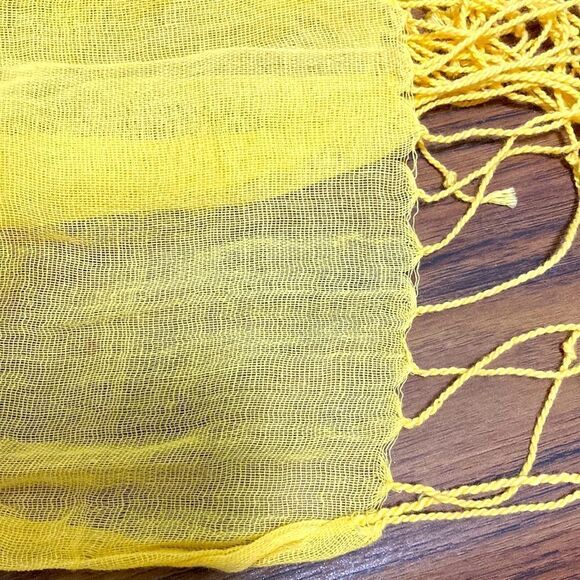 Scarf/Wrap Made From 100 Crinkled Cotton with Fringe on the Ends. Bright Yellow. - Picture 2 of 5